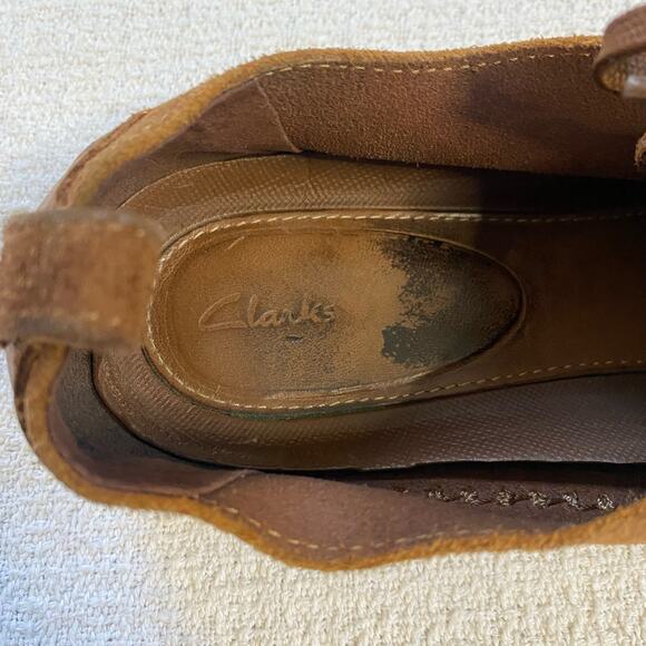 Clarks Tan Suede Leather Men’s Moccasin Casual Lace Up Shoes Comfortable 9.5 - Picture 7 of 9